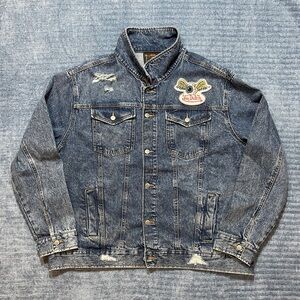 🆕Von Dutch 3XL Mens Flying Eye Ball Distressed Denim Trucker Button Jean Jacket🆕